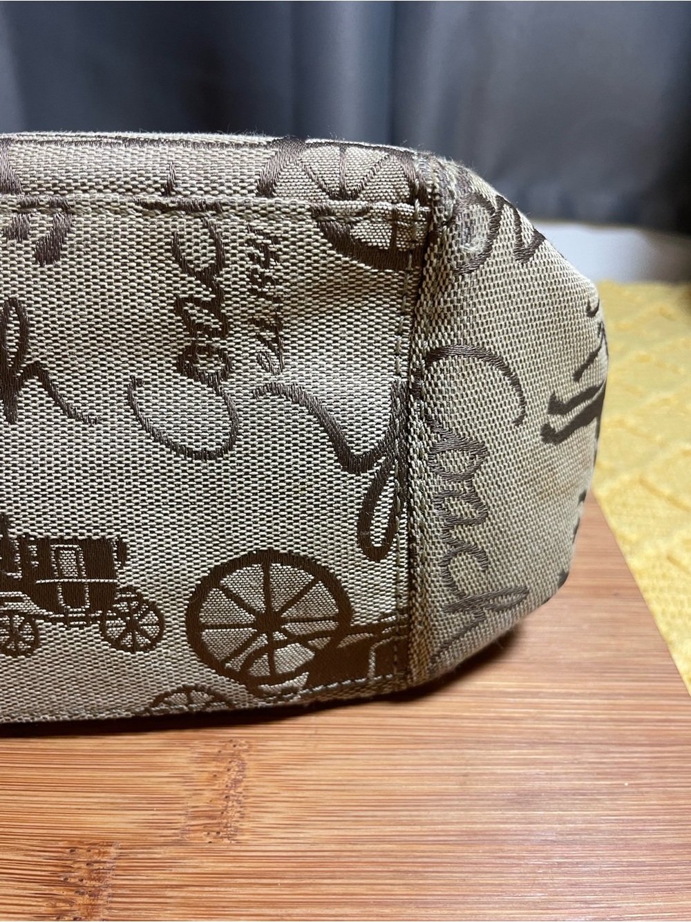 Coach Beige Signature Canvas Shoulder Bag with Brown Trim - Picture 15 of 16